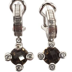 Judith Ripka Sterling Silver Smokey Quartz & CZ Dangle Earrings #22581
